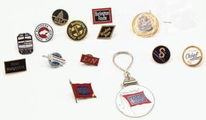 lot 4293 image: 14 Badge Button Keychain Pins Collection - Burlington Northern Railway, Wabash, Southwest Chief, Reading Lines, Great Northern Railway, Amtrak ...