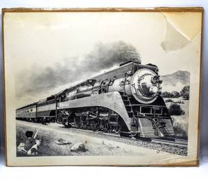 lot 4353 image: Print of Signed Train Sketching With Boy and His Dog