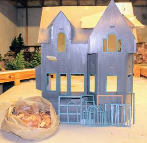 lot 4338 image: Large Model House Kit - Unfinished - Includes Window Frames, Large Bag Full of Roof Shingles and more