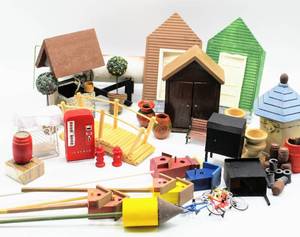 lot 4344 image: Large Lot of Small Buildings, Soda Machine, Fire Hydrants, Bridge, Cabinets, Bicycles, Doors and more... for your Modeling Needs