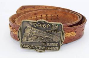 lot 4372 image: Leather Belt with Brass Buckle - Limited Edition The Railroad Buckle Club R.W. McQuown