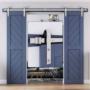 lot 22 image: Easelife 8 Foot Double Door Havey Duty Nickel Sliding Barn Door Hardware Kit