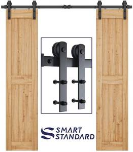 lot 24 image: Smartstandard 66 Heavy Duty Double Door Sliding Barn Door Hardware Kit I Shape