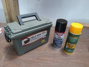 lot 1897 image: Plano Field Box Ammo Can with Rem Oil and Gun Scrubber