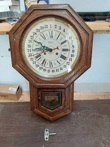 lot 1964 image: New England Clock Regulator Clock with Key