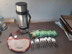 lot 3286 image: Thermos, Coleman Canteen and 12 Coleman Serving Forks