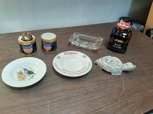 lot 3298 image: Lighter with Cigarette Holder Set and Assorted Ashtrays
