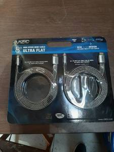 lot 3310 image: Vizio 8ft Flat Ultra-high Speed Hdmi Cable 2-pack, 24k Gold Connectors,
