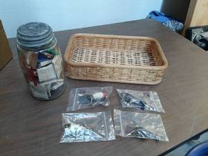lot 3385 image: Jar with Match Books and Basket with Lures