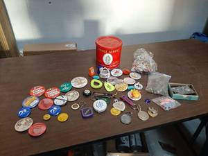 lot 3397 image: Prince Albert Can with Buttons, Keychains and Marbles