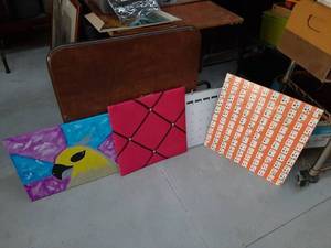 lot 3406 image: Card Table, Whiteboard, Bulletin Board and 2 Pictures