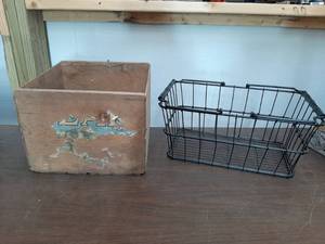 lot 3428 image: Wood Crate and Wire Basket