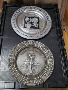 lot 7094 image: 2 collectible metal plates. Keeper of the Plains and American Bicentennial