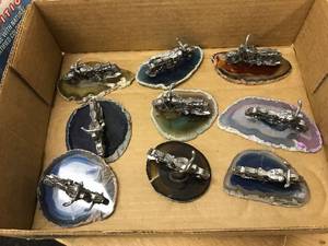 lot 6405 image: 9 motorcycle figurines on geode slabs