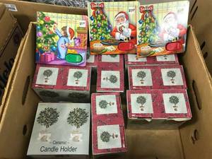 lot 6480 image: 8 ceramic candle holders and Christmas books