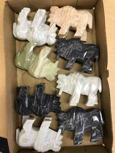 lot 6594 image: 8 carved onyx buffalo figurines
