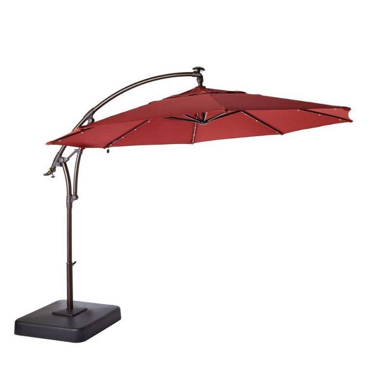 Hampton Bay Patio Umbrellas 11 Ft Led Round Offset Patio Umbrella In Red Yjaf052 Red Ach Retail Liquidation At The Underground 3 Person Outdoor Patio Swing With Canopy Zero Gravity Chairs Hampton Bay