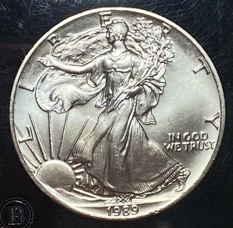 lot 6220 image: 1989 Authenticated Brilliant UN-CIRCULATED American Eagle Silver Dollar