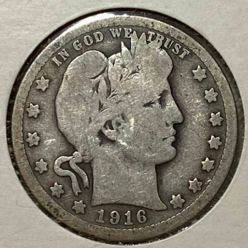 lot 6263 image: 1916 Barber Quarter Dollar