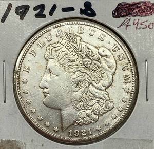 lot 1599 image: 1921-S Morgan Silver Dollar