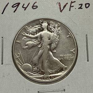 lot 1642 image: 1946 Walking Liberty Silver Half Dollar