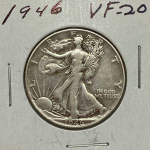 lot 1643 image: 1946 Walking Liberty Silver Half Dollar