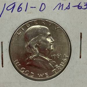 lot 1647 image: 1961-D Benjamin Franklin Silver Half Dollar