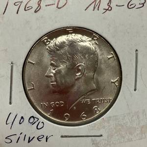 lot 1654 image: 1968-D Kennedy Half Dollar - 40% Silver