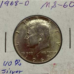 lot 1660 image: 1968-D Kennedy Half Dollar - 40% Silver
