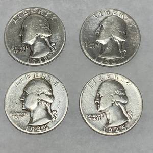 lot 1666 image: Washington Quarter Dollar Lot - 1942 - 1943 - 1944 - 1945 - Bid Now Nice Set