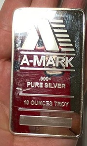 lot 1712 image: Silver Bar - A-MARK Minting .999 Fine Silver 10 oz. -      HUGE AND HEAVY      BID NOW