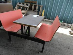 lot 3393 image: Commercial booth set- Table & 2 bench seat- 1 pc unit