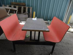 lot 3394 image: Commercial booth set- Table & 2 bench seat- 1 pc unit