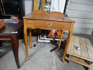 lot 3395 image: Tall Wooden Side Table with Drawer