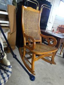 lot 3401 image: Vintage Wooden Rocking Chair with Woven Backing