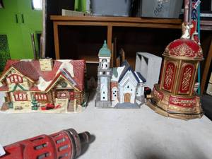 lot 3428 image: Lot of Christmas Decor--  Ceramic Building and Electric Musical Angel