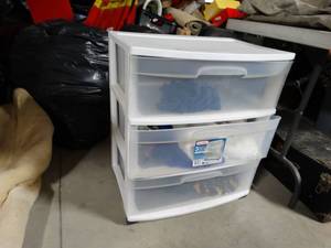 lot 3443 image: 3 Drawer Plastic Organizer w Contents
