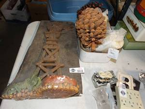 lot 3469 image: Decorative Pine Cones, Windmill Art and Candles