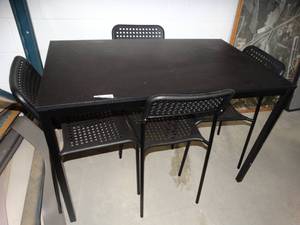 lot 3475 image: Black Table with 4 Plastic Chairs