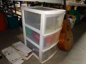 lot 3532 image: 3 Drawer Plastic Organizer w Contents