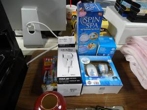 lot 3581 image: Lot of Toothbrushes, Small Blow Dryer, and Shower Accessories