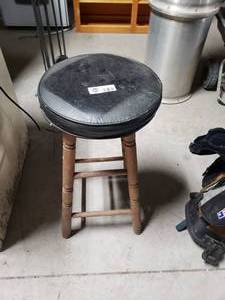 lot 3589 image: Wooden Stool with Black Cushion