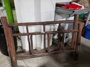 lot 3608 image: Unique Hand Carved Log style Twin Bed Headboard and Footboard