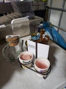 lot 3614 image: Lot Candle Holders and Small Pitcher with Cork Top
