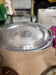 lot 3641 image: Lot of Metal Trays-- One Castleton Silver