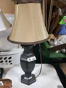lot 3653 image: Black Table Lamp with Tan Shade