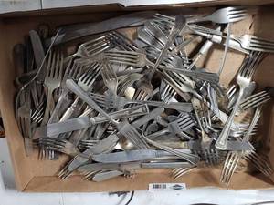 lot 3659 image: Lot of Silver-Plated and Stainless Steel Utensils