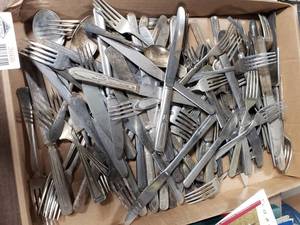 lot 3666 image: Lot of Silver-Plated and Stainless Steel Utensils