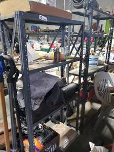 lot 3681 image: Metal Shop Rack with Assorted Contents