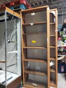 lot 3685 image: Tall wood glass front bookshelf display case